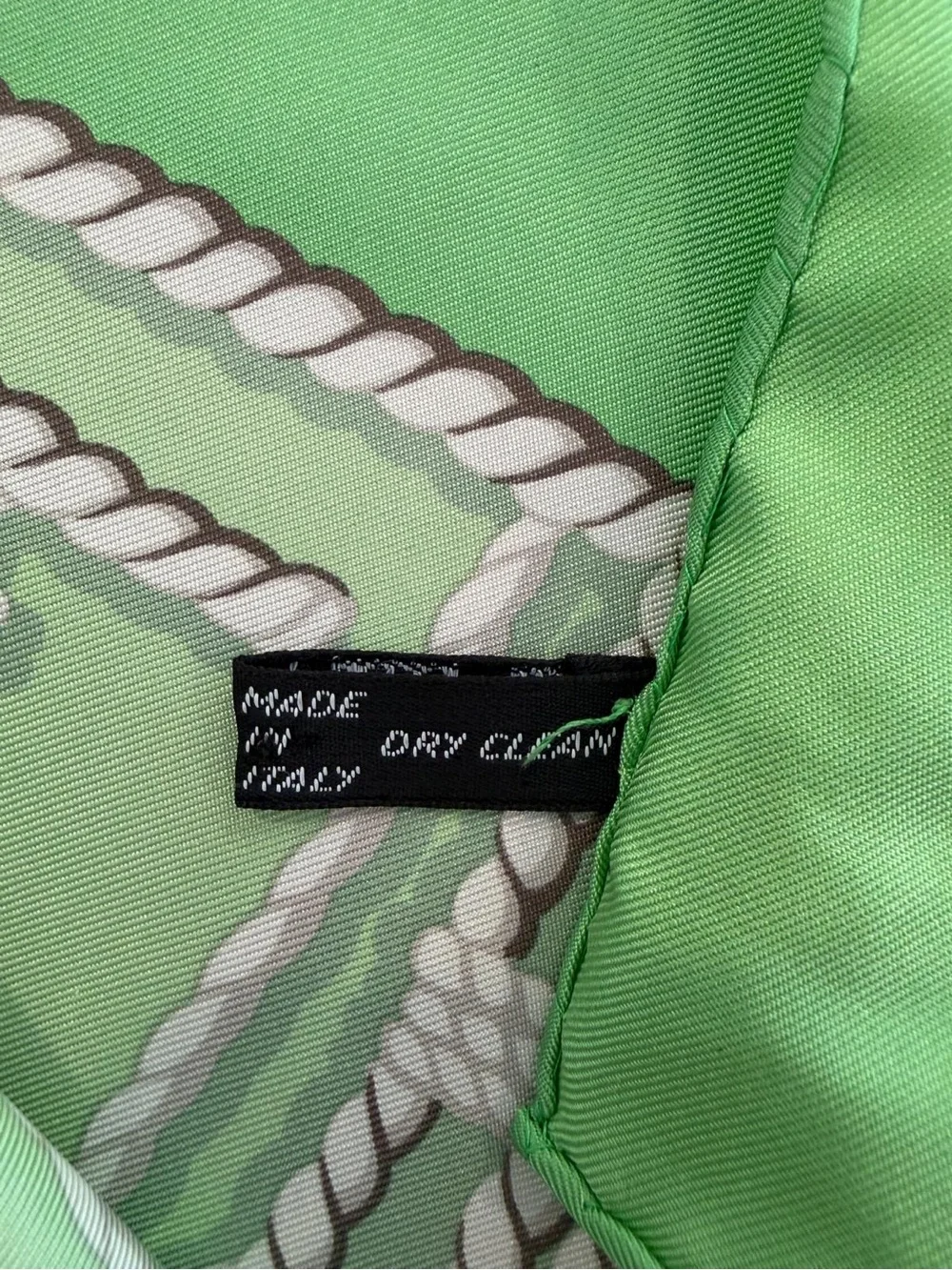 Valentino Silk Scarf Green Shell Rope Hand Rolled Made in Italy